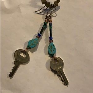 Keys and turquoise earrings
